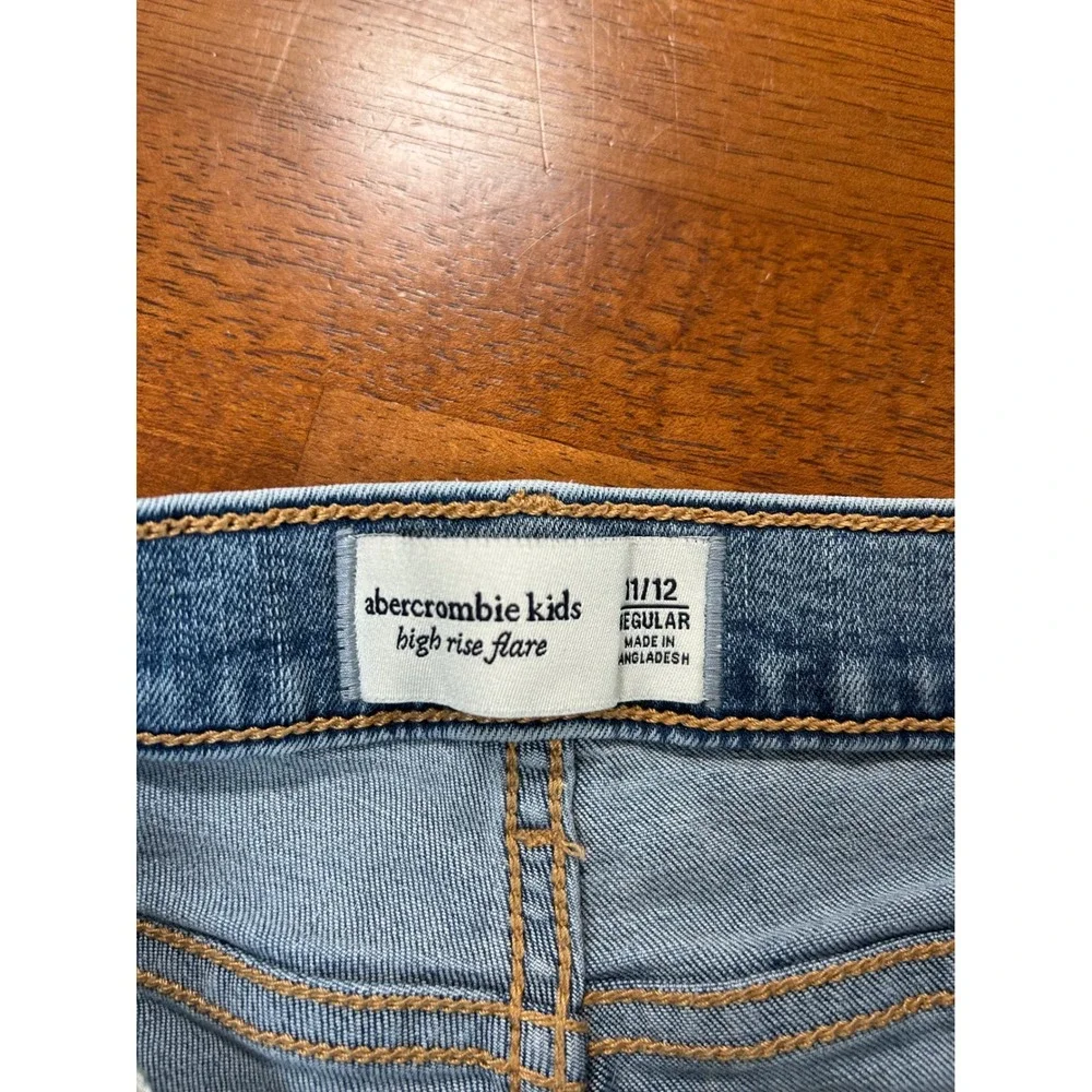 Abercrombie Kids Jeans Girls 11/12 Blue High Rise Flare Raw Hem Denim